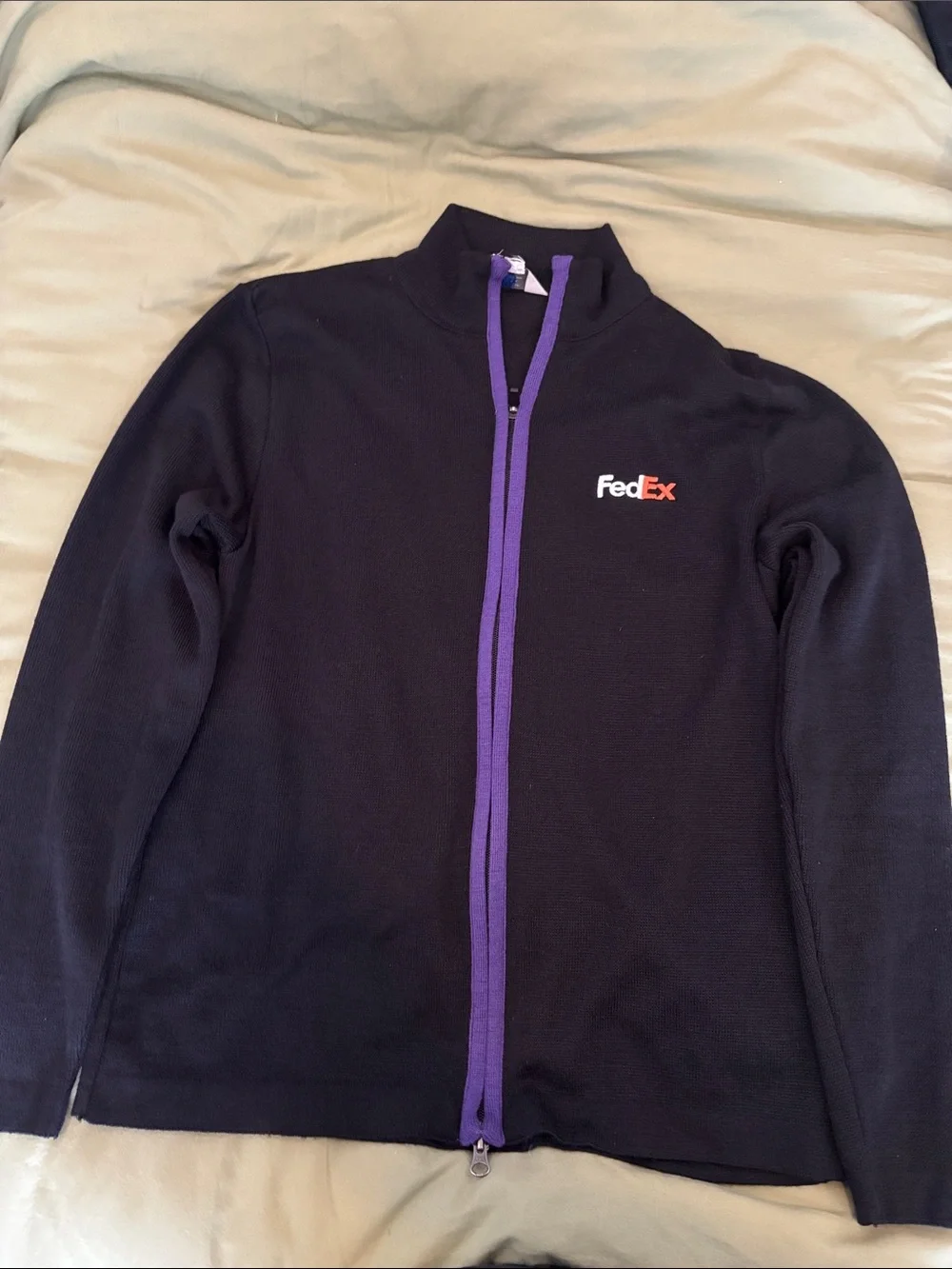 FedEx Men’s Black Full-Zip Sweater with Purple Trim